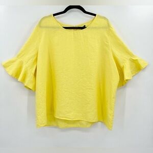 For Cynthia Woman Yellow 100% Linen Ruffle Sleeve Blouse Top Plus Size 1X